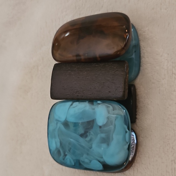 Vtg Marbled Lucite Wood Beaded Chunky Wide Stretch Bracelet - Picture 5 of 7